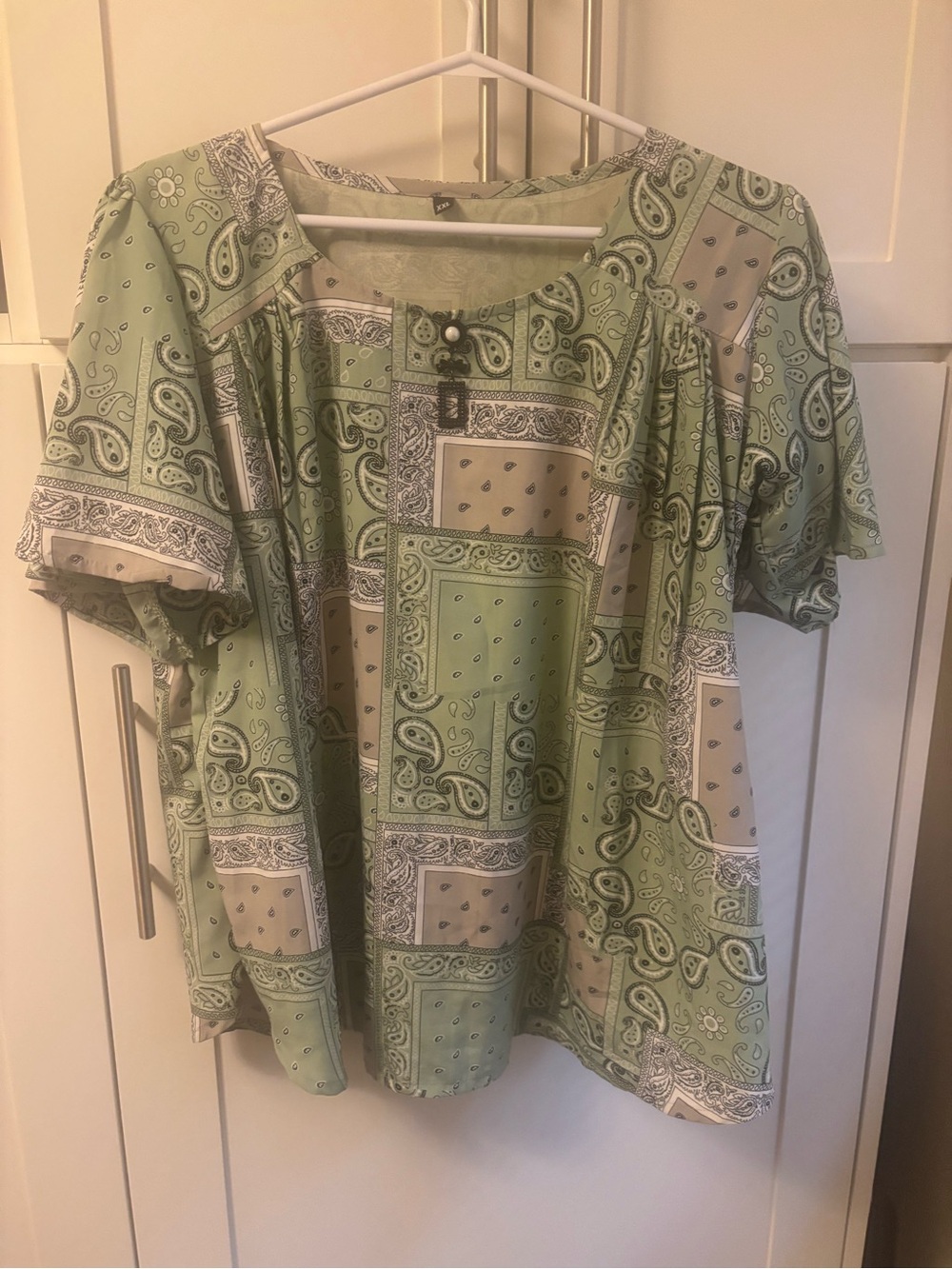 Light Green Bandana Print Short Sleeve Women's Top